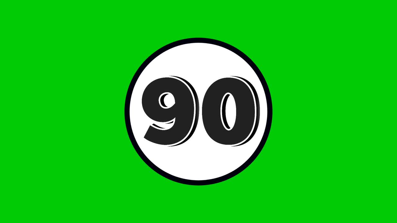 Number 90 symbol sign animation motion graphics cartoon black color on green screen background.numbers in white circle suitable for video elements