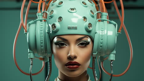 female tech headphones and space age vr headsets made with ai