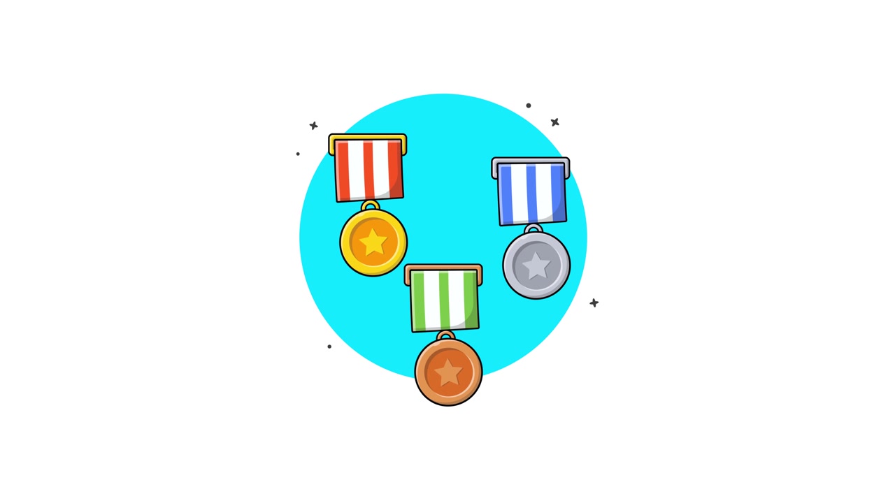 Animated Gold, Silver, and Bronze Medals with Ribbons