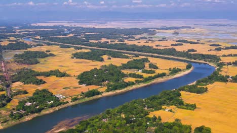 agricultural fields along the surma river in bangladesh aerial view