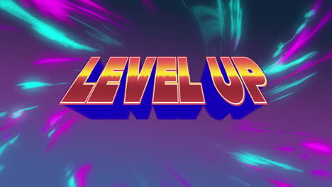 digital animation of level up text over digital waves against purple background