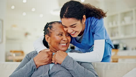 Retirement,-hug-and-elderly-woman-with-caregiver