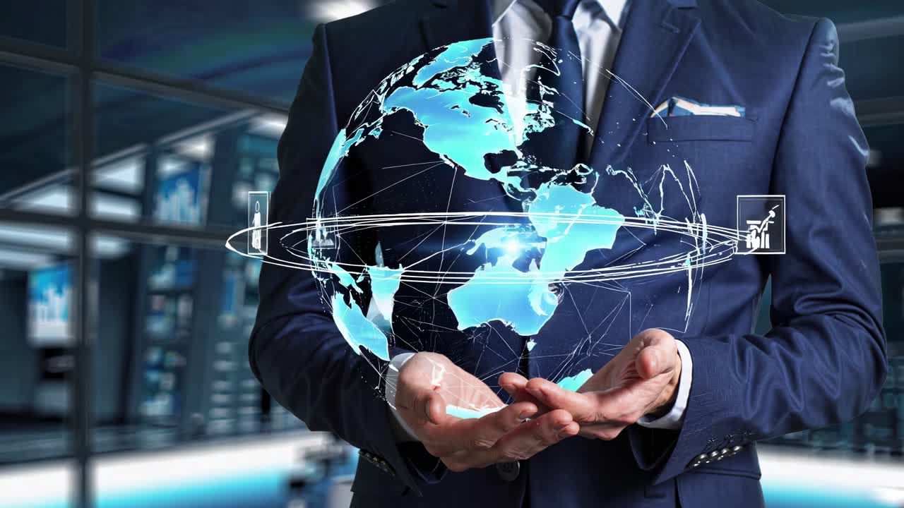 가상 지구 를 들고 있는 사업가