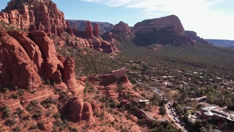 Aerial View, Chapel of Holy Cross, Famous Church Under Red Rocks of Sedona Arizona USA