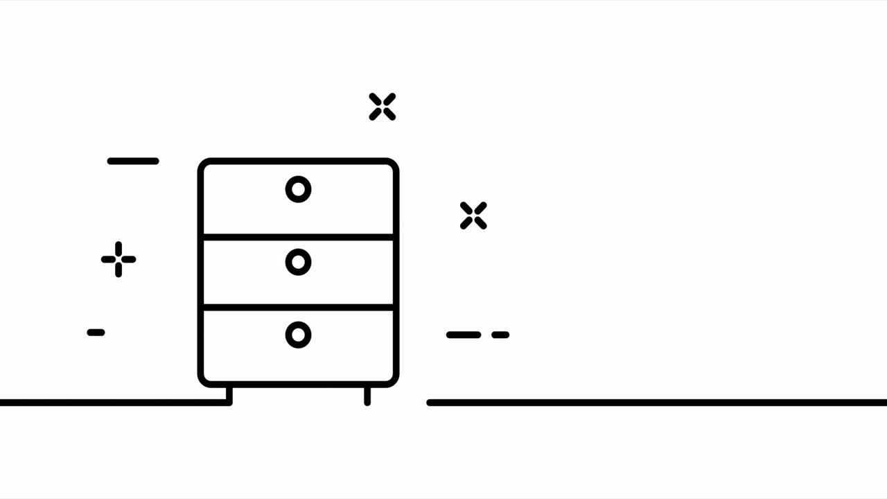 Comodino. In legno, moderno, comfort, comodo da usare, casa, camera da letto. Concetto di arredamento. Animazione a tratto singolo. Motion design. Logo tecnologico animato. Video 4K.