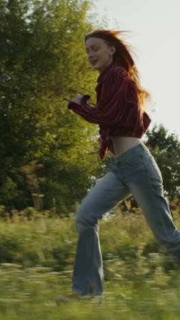 woman running through a field