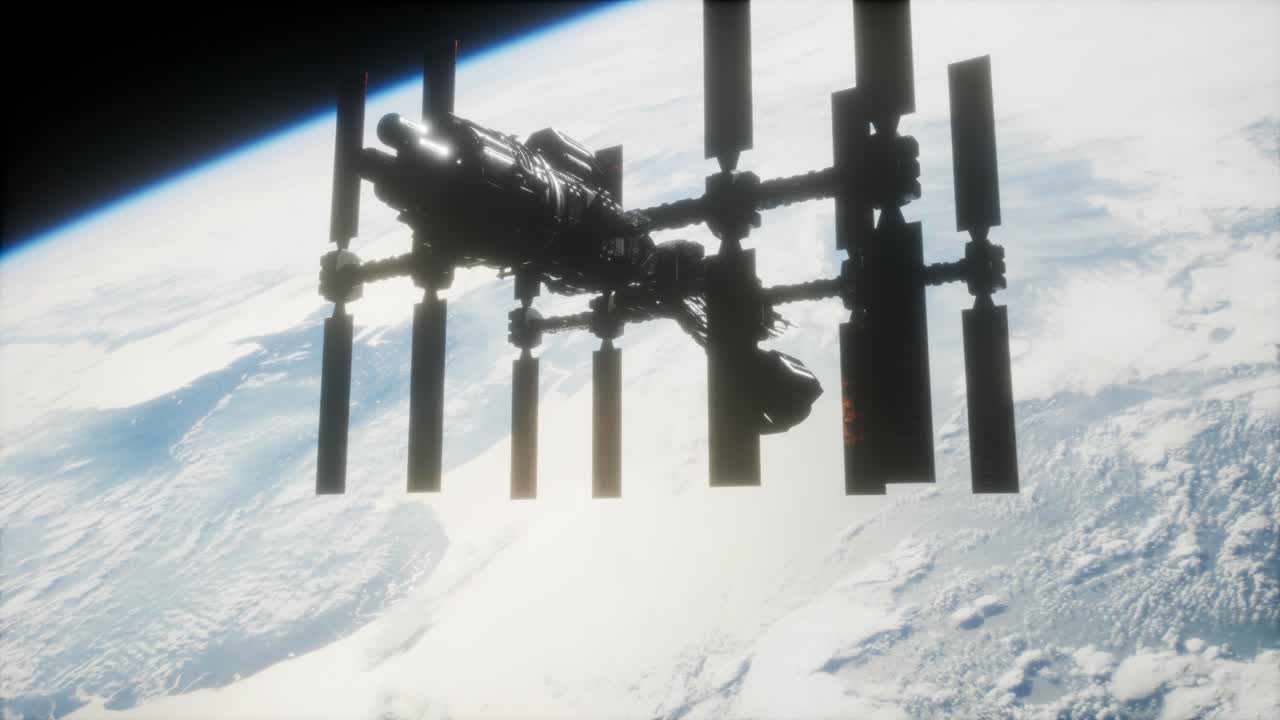 A view of the Earth and a spaceship. ISS is orbiting the Earth