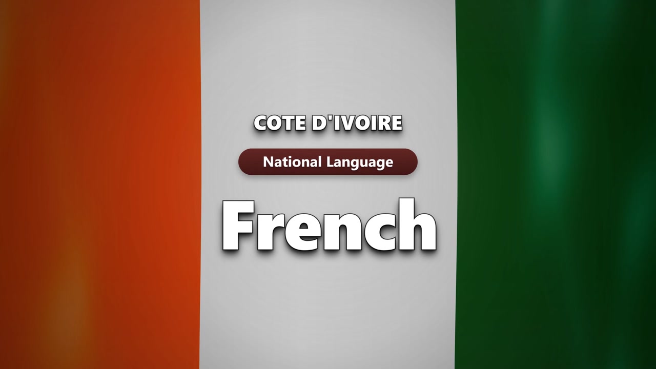 Idioma nacional de Costa de Marfil, francés, mostrado sobre la bandera nacional con una tipografía informativa clara