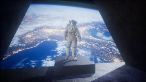 astronauta en la estación de observatorio espacial cerca de la tierra