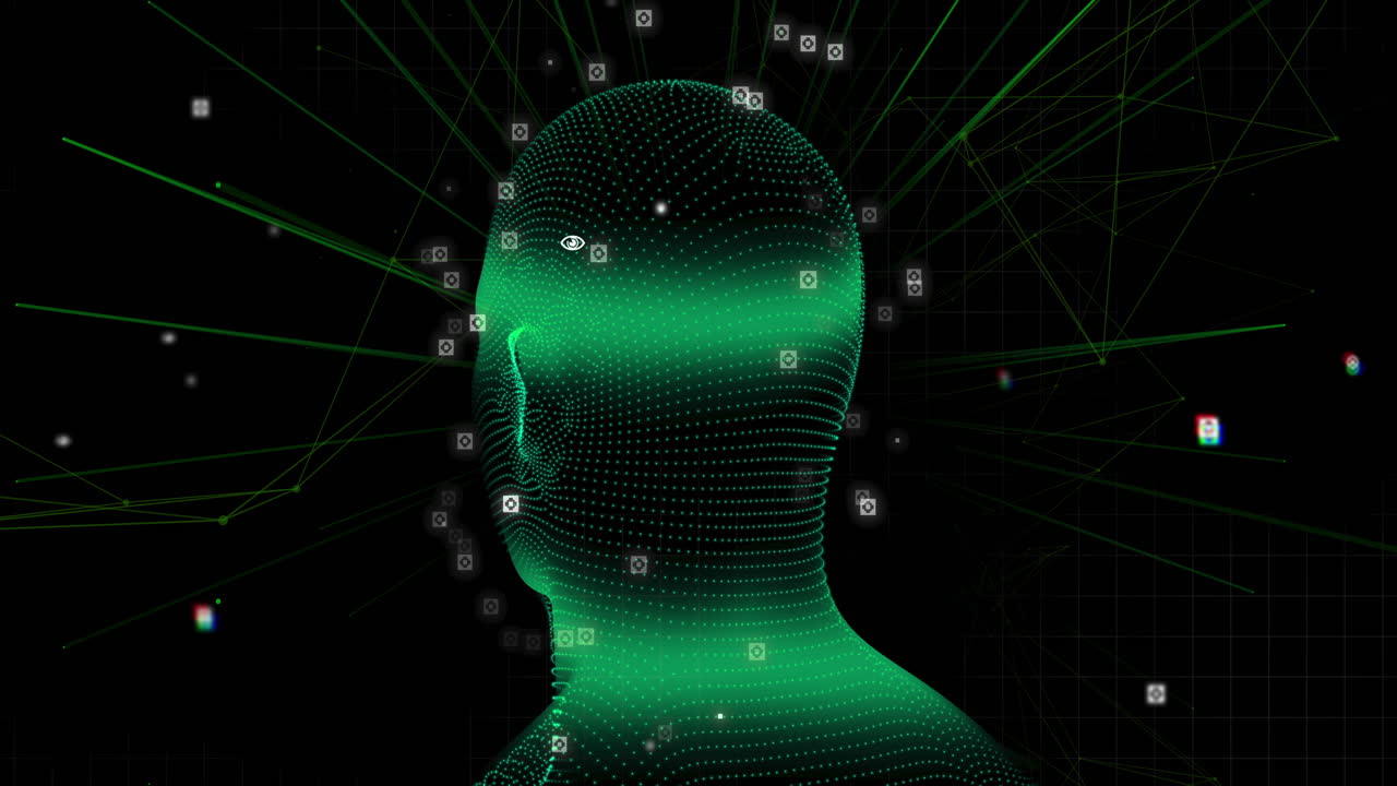 Spinning brain against network of connections on black background