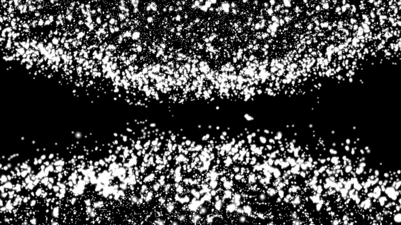 검은색 바탕에 움직이고 박이는 입자를 가진 추상적인 디지털 배경.