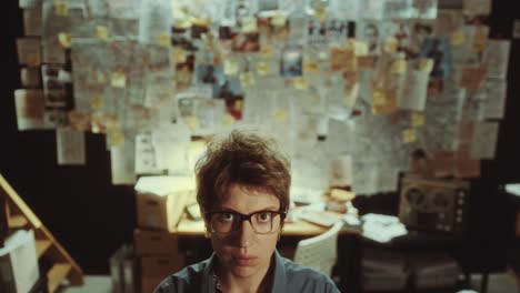 portrait of serious female detective in office at night