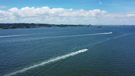 an aerial view over lower new york bay