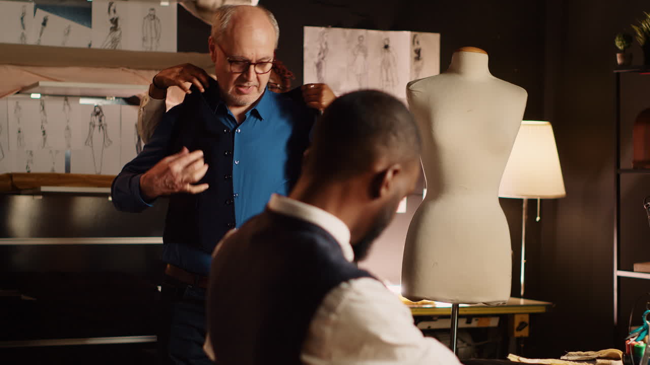 슈트 재 ⁇ 을 입고 있는  ⁇ 은 고객