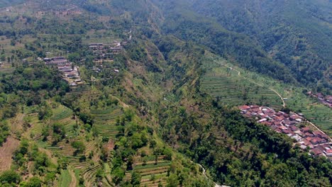 drone flying over umbul sidomukti valley in ambarawa, indonesia. aerial backward
