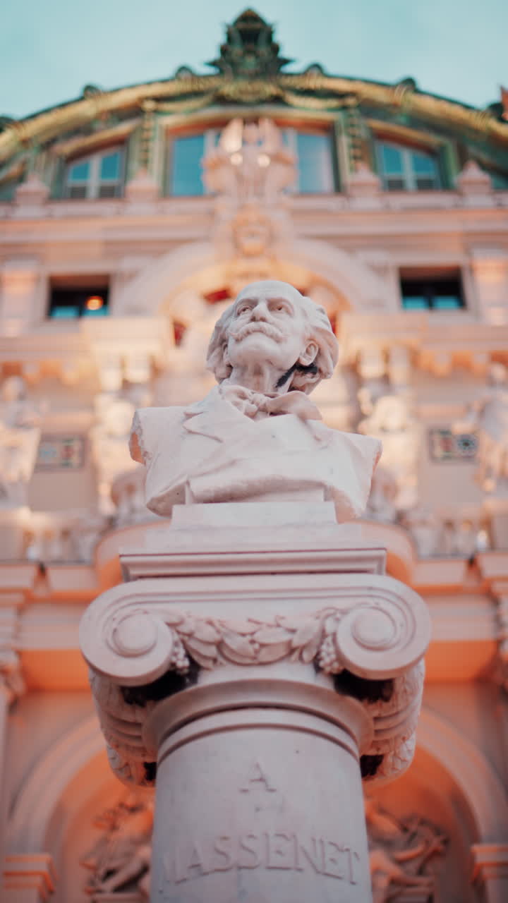 Monte Carlo, Monaco - October 24, 2024: Close up of a statue at the Monte Carlo Casino. Vertical