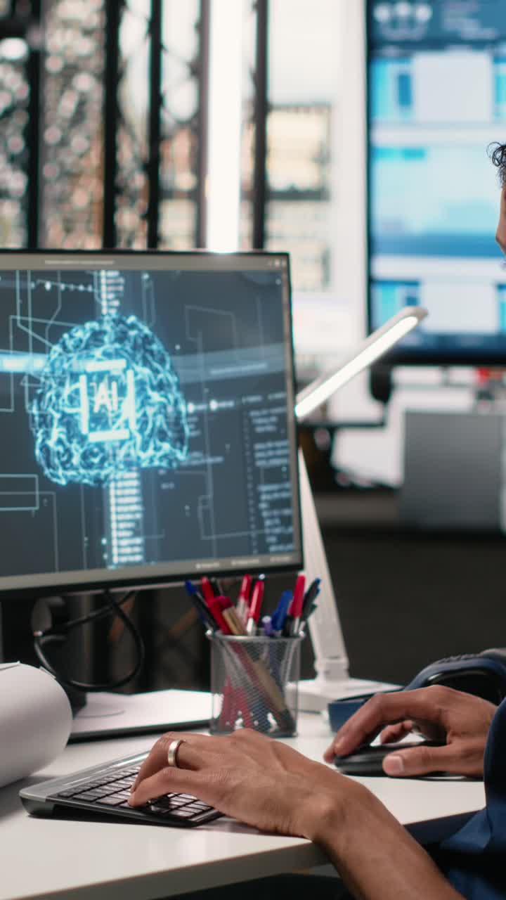 Vertical Video Real estate developer works with artificial intelligence and interior design