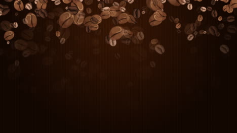 drawn roasted coffee beans pouring down on a dark brown background. looped animated frame.
