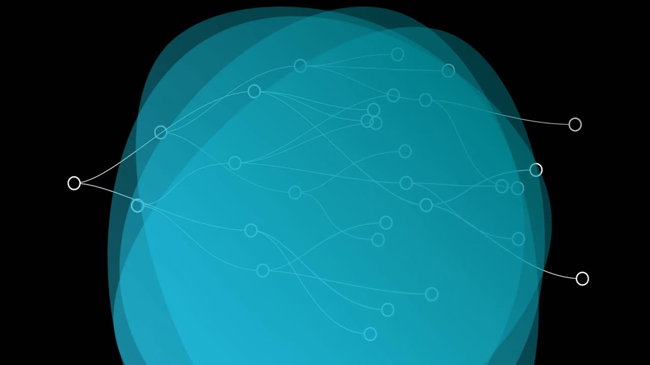 Animation of connections over blue shape on black background