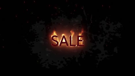 Animation-of-sale-text-in-burning-flames-over-dark-background