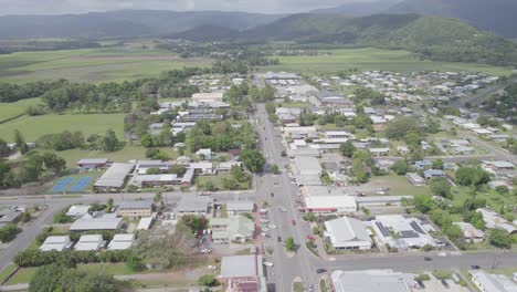 Aerial-View-Of-Roads-And-Streets-In-The-Rural-Town-Of-Mossman,-Shire-of-Douglas,-Queensland,-Australia---drone-shot