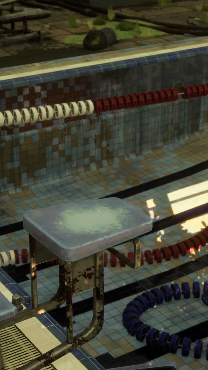 piscina abandonada con trampolín