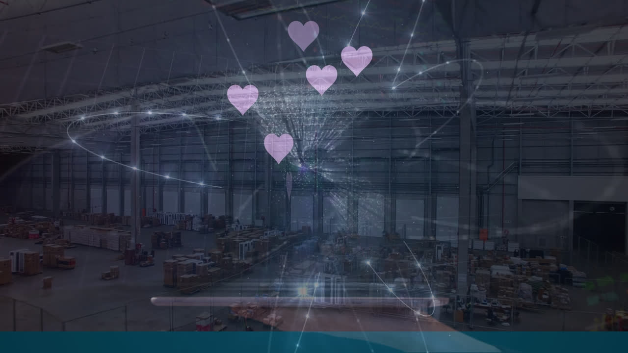 심장 아이콘의 애니메이션과 창고 위의 세계