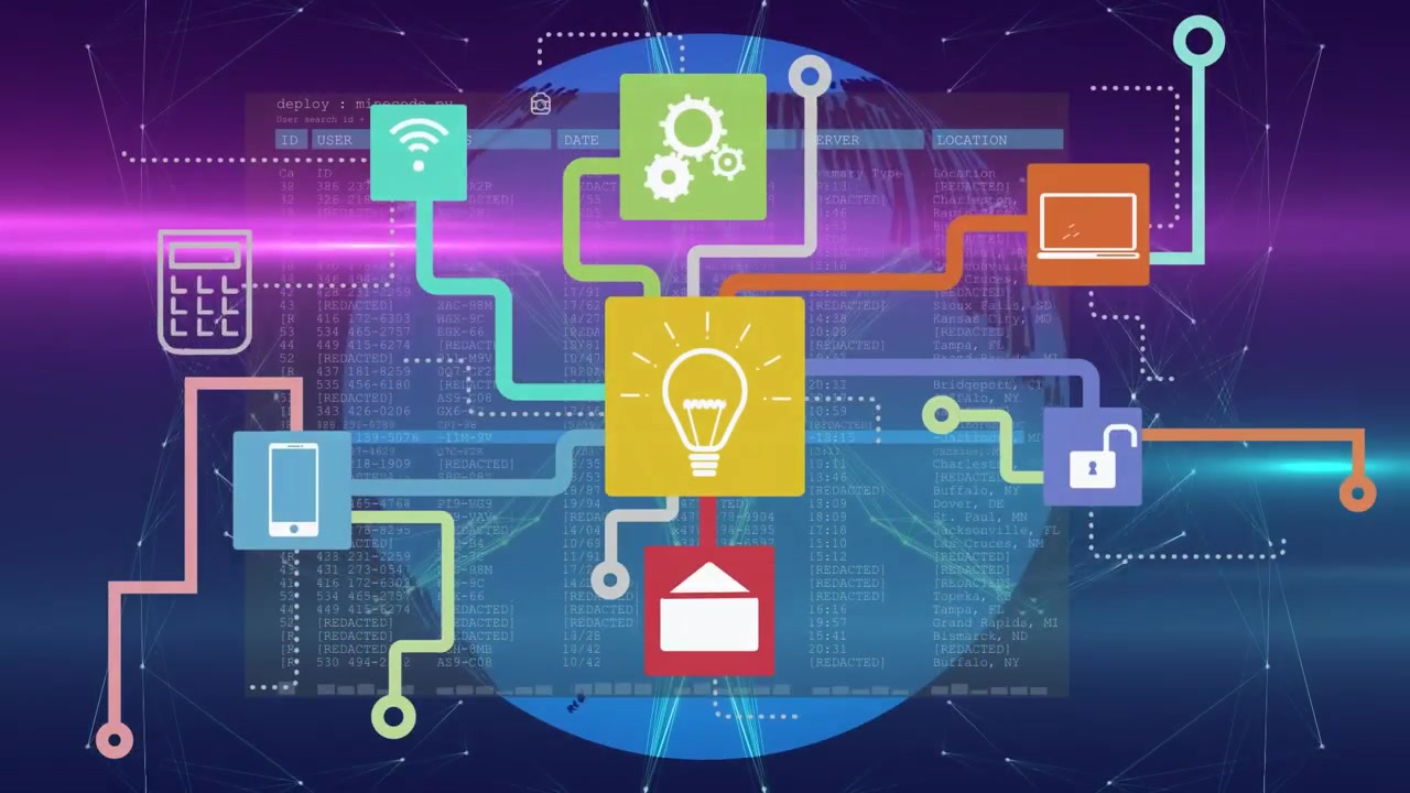Animation af infografik om digital netværksforbindelse og dataflow