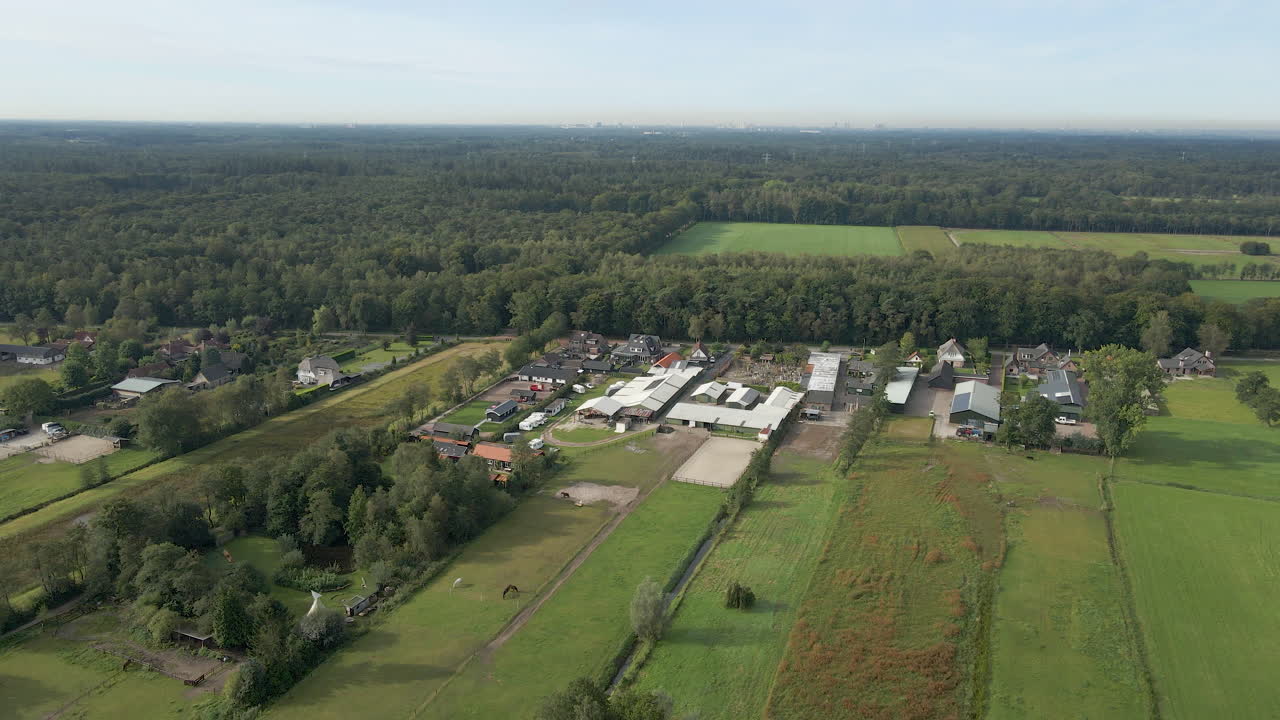 네덜란드의 푸른 초원과 숲으로 둘러싸인 대규모 농장의 공중