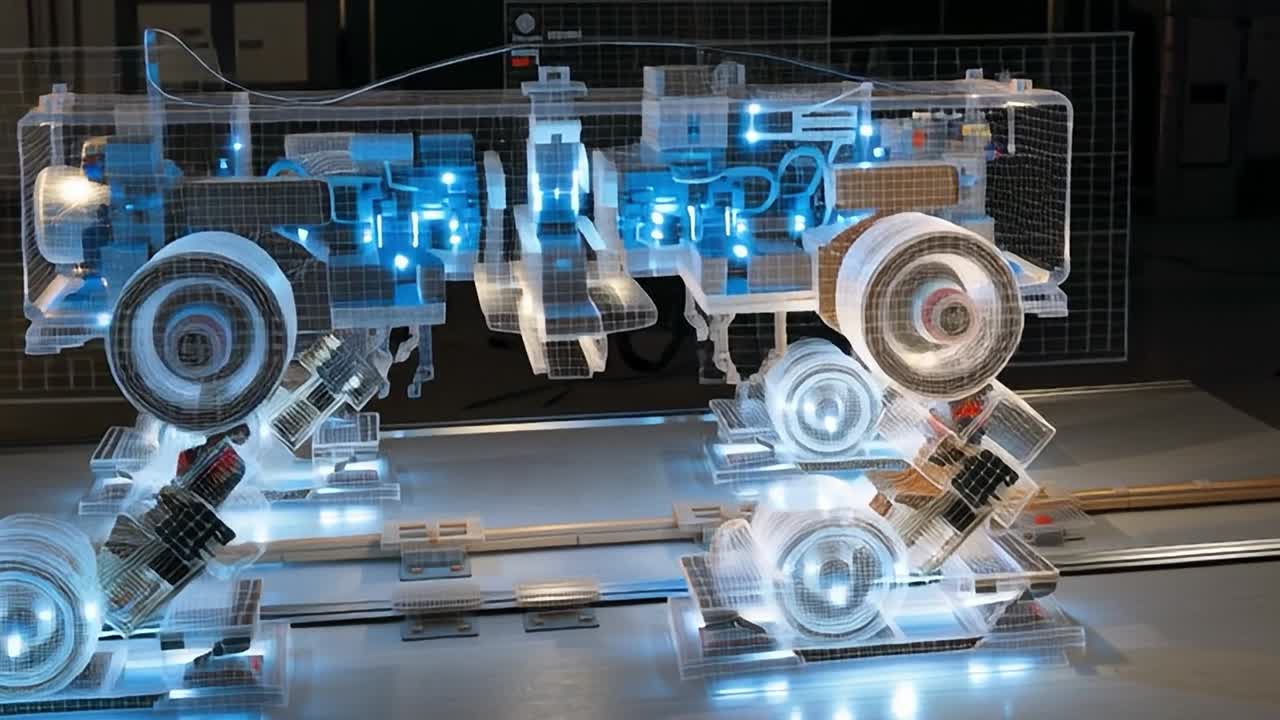 Blue-lit robotic structure highlights advanced technology