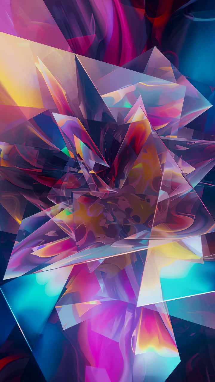 Vertical video: Playing crystal cluster rotating and revealing layers in studio creating cyan glow