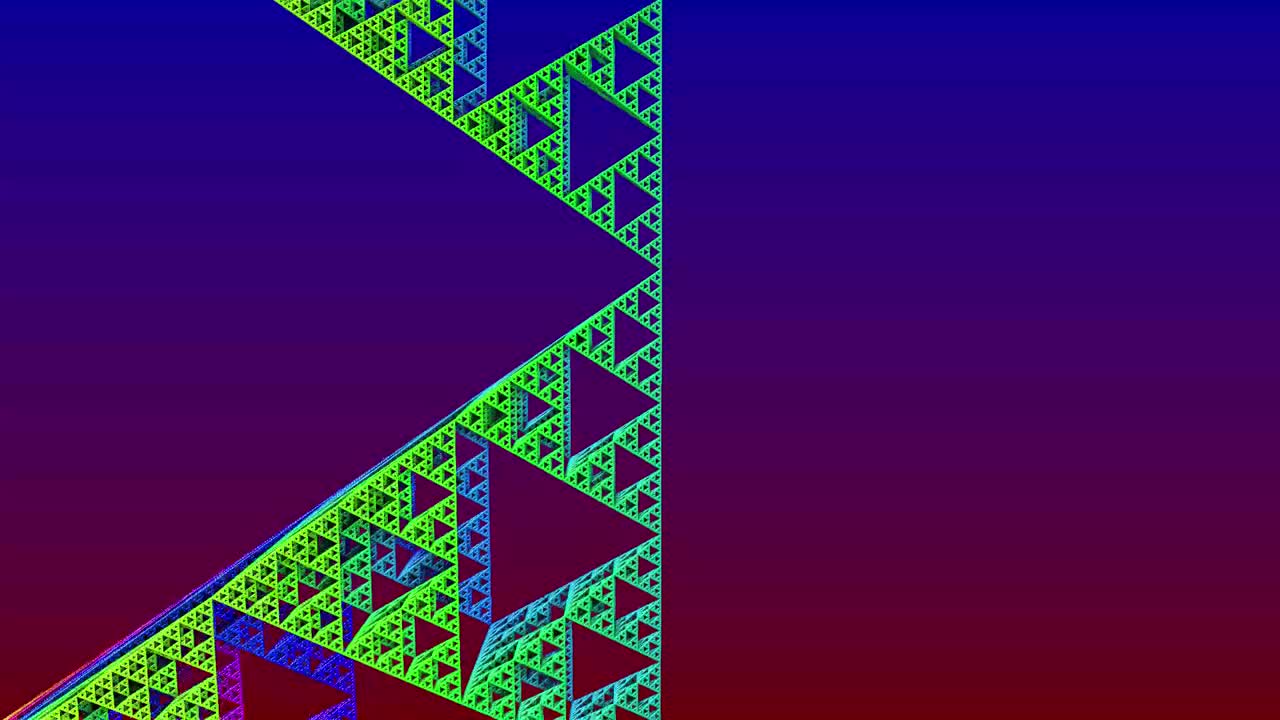 vuelo animado a través de triángulos abstractos tridimensionales de colores del arco iris, mandelbulb, mandelbrot, fractal