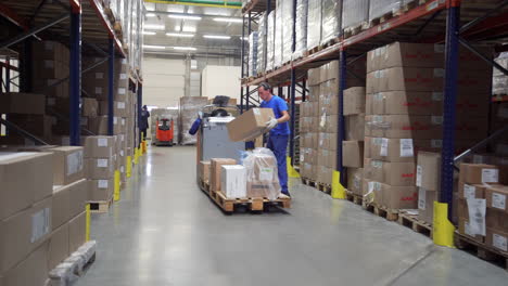 warehouse workers and forklifts
