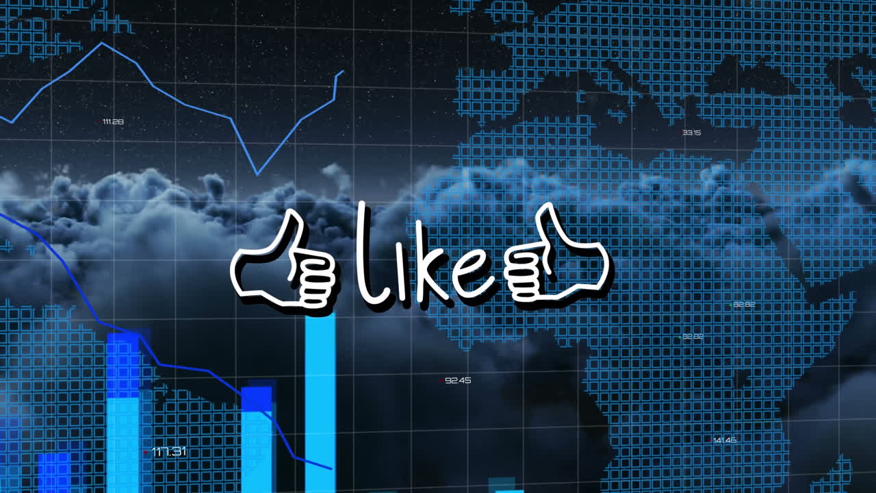 글로벌 금융의 디지털 이미지, 검은색 배경에 구름 풍경.