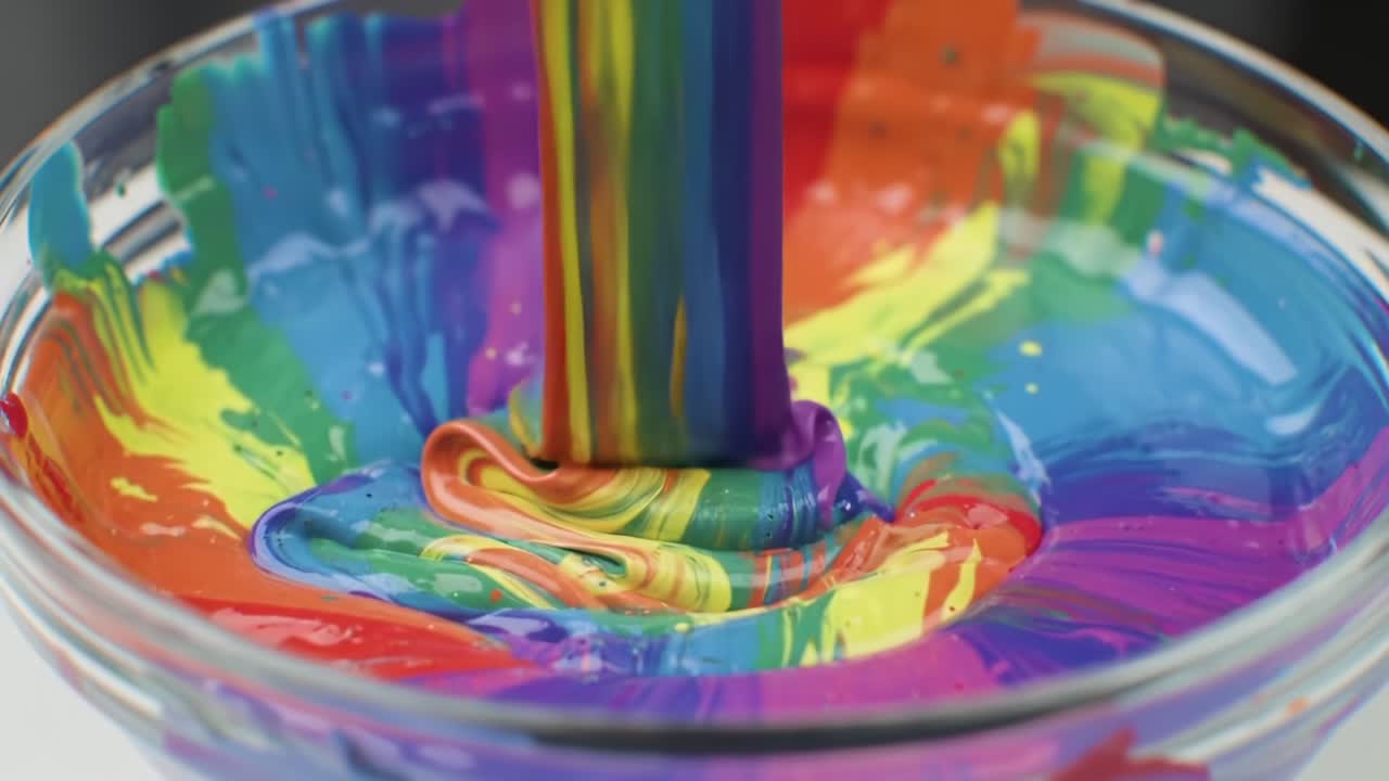 Vivid Color Swirl in a Bowl: A Mesmerizing Display of Vibrant Paints Blending Together to Create an Artistic Masterpiece of Fluid Motion and Harmony