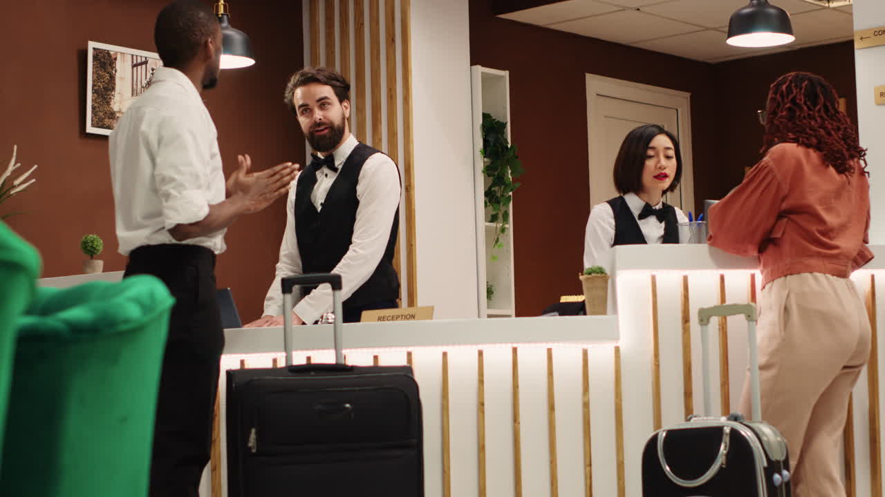 Concierge staff team helping tourists