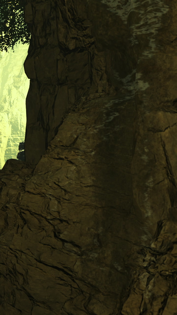 Rock formation in a canyon near a riverbed during daylight hours