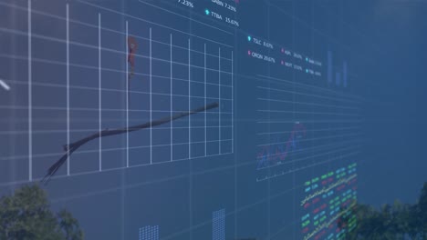 Animation-Von-Finanzdaten-Und-Grafiken-über-Maschinen-Auf-Einem-Schrottplatz