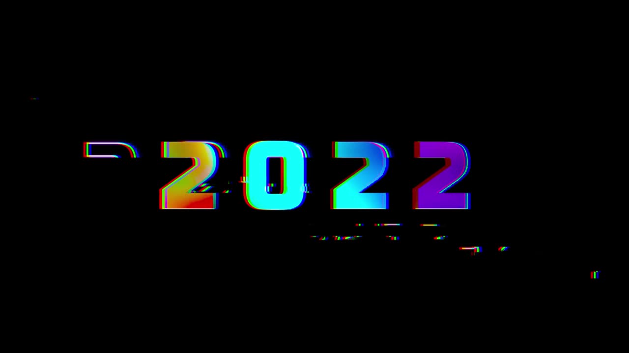 feliz año nuevo 2022 efecto glitch animación de texto colorido.
