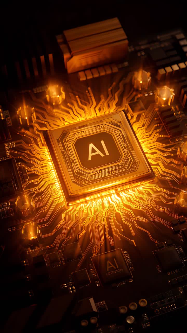 Futuristic AI Chip Motherboard Technology Background 4K