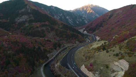 Provo-Canyon-during-Fall-at-Sunset---Aerial-Wide-Landscape