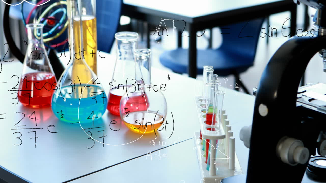 학교 과학 교실에서 수학 수식의 애니메이션