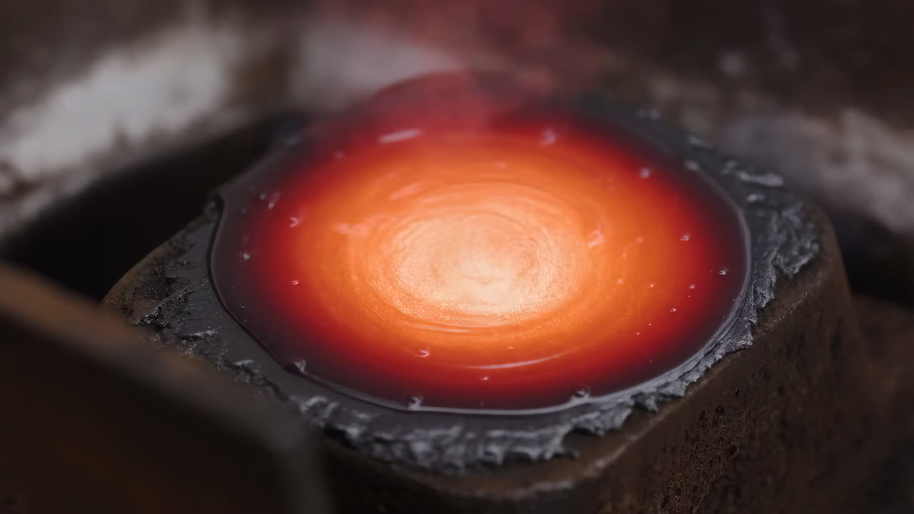 Molten Metal Glowing Red Hot in a Foundry