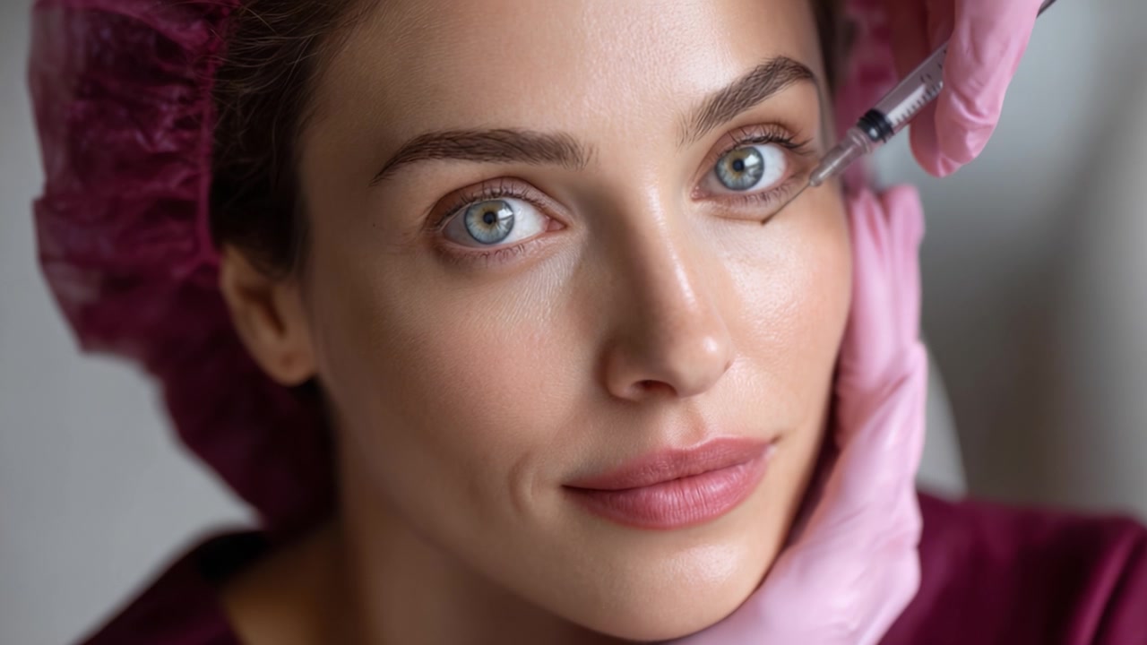 Beauty Treatment: A Woman Receiving Facial Injection with Precision and Care During a Cosmetic Procedure for Enhanced Aesthetic Appeal and Skincare