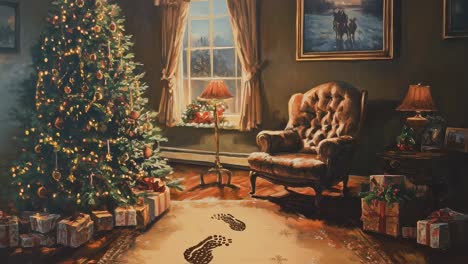 christmas scene with footprints