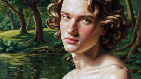 young man in a forest setting