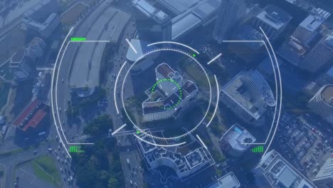 animation of scope and data processing over cityscape