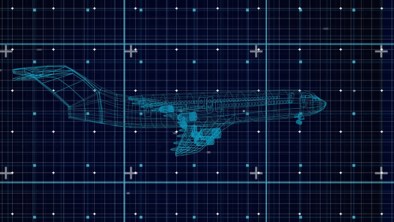 animación de un dibujo de avión 3d girando en la cuadrícula