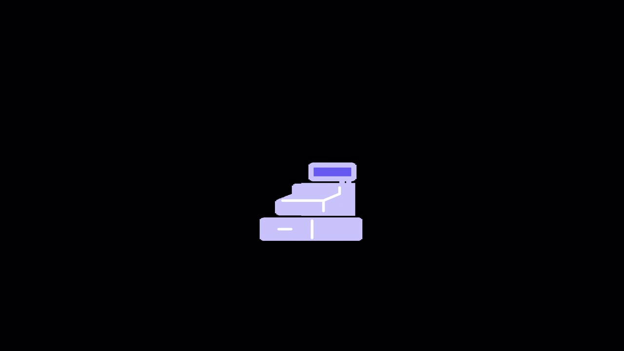Minimalist Animated Cash Register Icon on Black Background