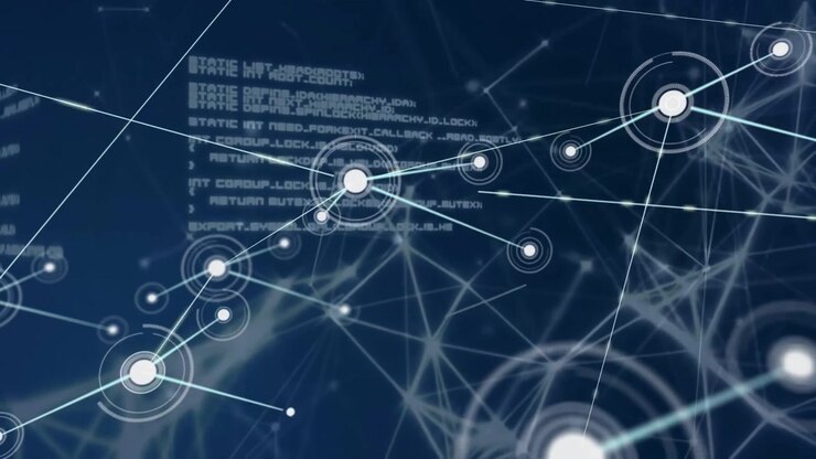 Animation of network of connections over blue background